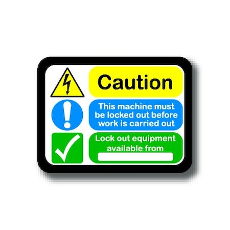 Ergomat 24in x 18in RECTANGLE SIGNS - Caution This Machine Must Be Locked Out Before Work Is Carried Out DSV-SIGN 432 #2037 -UEN